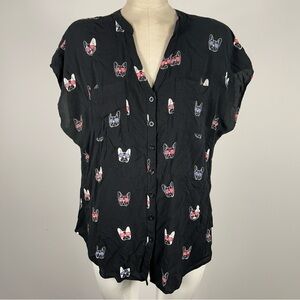 ❤️ Torrid Black Button Down Shirt with Bulldog Print